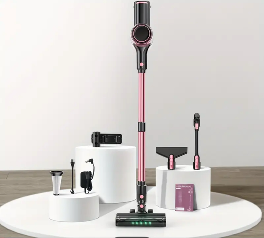 Cordless Stick Vacuum Cleaner - Powerful 30Kpa suction, Lightweight Cordless Vacuum with 40mins Runtime, Cordless Floor Cleaner with Sofa Brush & Anti-Tangle Brush (Green Light Indicator), USB-Powered, for Hardwood Floors, Carpets, Pet Hair - Pink Vacuum