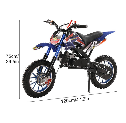 50cc Dirt Bike for Adults & Kids, Mini Bike Gas Powered Off Road Trail Bike with Speeds up to 40 MPH for Uphill and Off-Road Conditions, 2-Stroke, Blue